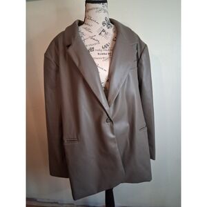 Design Lab Womens 3X Faux Leather Oversized Blazer Taupe Single Button Jacket